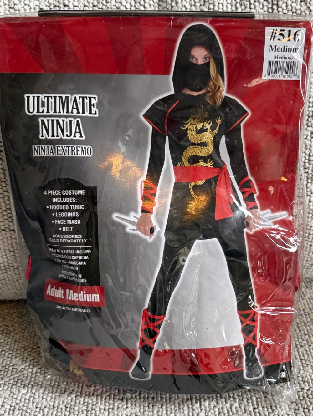 Women Medium 6-8 Roma Ultimate Ninja Costume in Black, Red, Gold